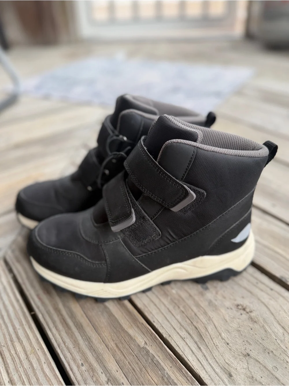 Kids size 4 All In Motion Black Winter Snow Boots with Velcro and Thermolite